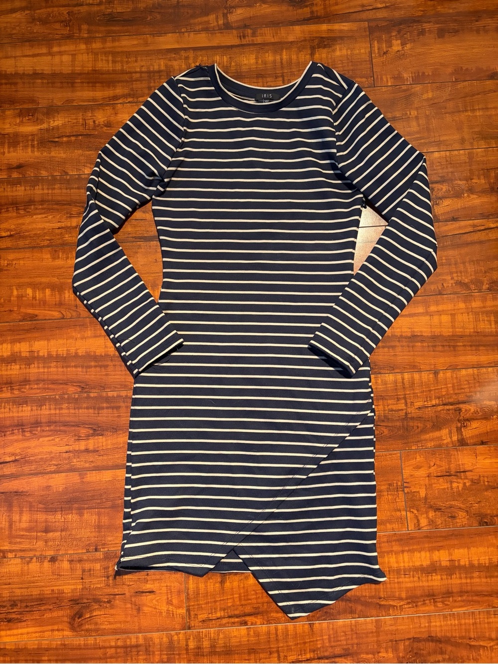 iris Navy and White Striped Bodycon Long Sleeve Dress | Size Small